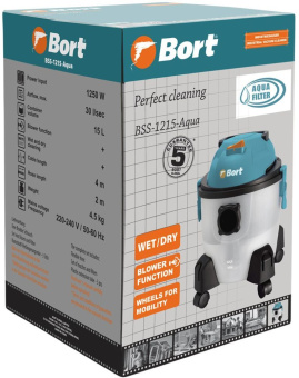 Строительный пылесос Bort BSS-1215-Aqua 1250Вт (уборка: сухая/влажная) серый - купить недорого с доставкой в интернет-магазине