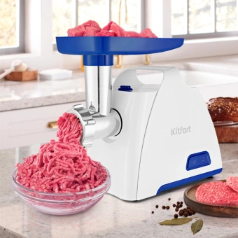 Мясорубка Kitfort КТ-2112-1 1300Вт белый/синий - купить недорого с доставкой в интернет-магазине