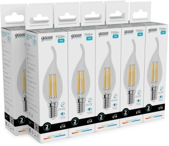 Лампа филам. Gauss Filament 12Вт цок.:E14 свеча св.свеч.бел.нейт. (упак.:10шт) (42122) - купить недорого с доставкой в интернет-магазине