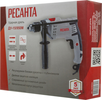 Дрель ударная Ресанта ДУ-15/950М 950Вт патрон:кулачковый реверс (75/8/4) - купить недорого с доставкой в интернет-магазине