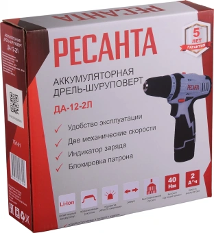 Дрель-шуруповерт Ресанта ДА-12-2Л аккум. патрон:быстрозажимной (75/14/1) - купить недорого с доставкой в интернет-магазине
