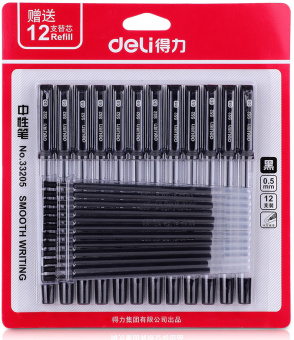 Набор ручек гелев. Deli 33205-BK прозрачный/черный черн. черн. блистер (12шт) линия 0.5мм резин. манжета 12 ручек + 12 сменных стержней - купить недорого с доставкой в интернет-магазине
