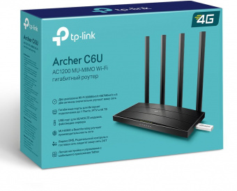 Роутер беспроводной TP-Link Archer C6U AC1200 10/100/1000BASE-TX/4G ready черный - купить недорого с доставкой в интернет-магазине