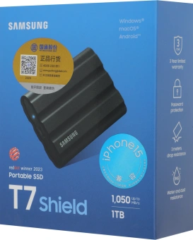 Накопитель SSD Samsung Original USB-C 1TB MU-PE1T0S/WW Shield T7 1.8" черный - купить недорого с доставкой в интернет-магазине