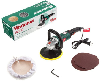 Полировальная машина Hammer USM1200P 1200Вт 3500об/мин рез.шпин.:M14 d=180мм (519462) - купить недорого с доставкой в интернет-магазине