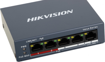 Коммутатор Hikvision DS-3E0105P-E/M(C) 4x100Мбит/с 4PoE+ 35W неуправляемый - купить недорого с доставкой в интернет-магазине