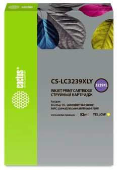 Картридж струйный Cactus CS-LC3239XLY желтый (52мл) для Brother HL-J6000DW/J6100DW с чипом - купить недорого с доставкой в интернет-магазине