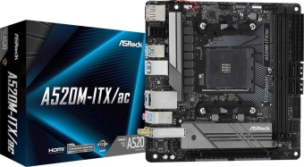 Материнская плата Asrock A520M-ITX/AC Soc-AM4 AMD A520 2xDDR4 mini-ITX AC`97 8ch(7.1) GbLAN RAID+HDMI+DP - купить недорого с доставкой в интернет-магазине