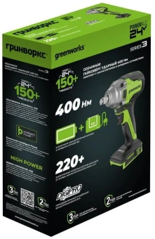 Гайковерт Greenworks GD24IW400 аккум. патрон:квад.1/2" (3802907CUG) - купить недорого с доставкой в интернет-магазине