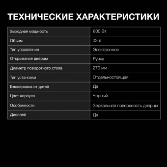 Микроволновая Печь Hyundai HYM-D3008 23л. 800Вт черный - купить недорого с доставкой в интернет-магазине