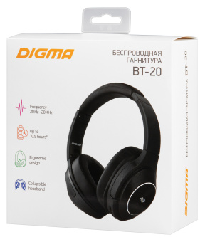 Гарнитура накладные Digma BT-20 ANC черный беспроводные bluetooth оголовье (BT20) - купить недорого с доставкой в интернет-магазине