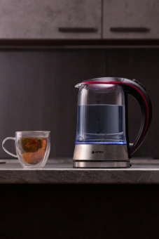 Чайник электрический Vitek VT-7009 1.7л. 2200Вт прозрачный корпус: стекло - купить недорого с доставкой в интернет-магазине
