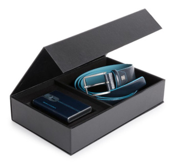 Набор подарочный мужской Piquadro Blue Square CUBOX15B2R/BLU2 ремень/чехол для кредитных карт синий натур.кожа - купить недорого с доставкой в интернет-магазине