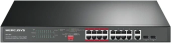Коммутатор Mercusys MS118CP (L2) 16x100Мбит/с 2x1Гбит/с 2xКомбо(1000BASE-T/SFP) 16PoE+ 190W неуправляемый - купить недорого с доставкой в интернет-магазине