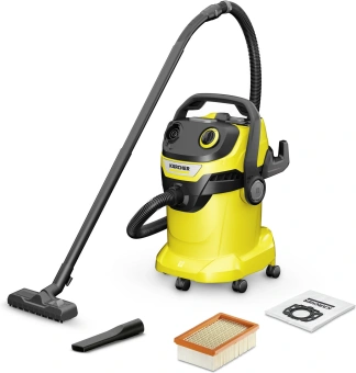 Строительный пылесос Karcher WD 5 V-25/5/22 1100Вт (уборка: сухая/влажная/выдув/сбор воды) желтый - купить недорого с доставкой в интернет-магазине