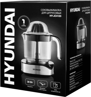 Соковыжималка цитрусовая Hyundai HY-JC4123 30Вт рез.сок.:1200мл. черный/нержавеющая сталь - купить недорого с доставкой в интернет-магазине