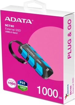 Накопитель SSD A-Data USB3.2 Gen2 1000GB SC740-1000G-CBU SC740 синий - купить недорого с доставкой в интернет-магазине