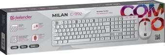 Клавиатура + мышь Defender Milan C-992 клав:белый мышь:белый/красный USB беспроводная Multimedia (45994) - купить недорого с доставкой в интернет-магазине