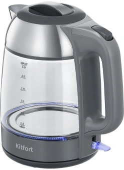 Чайник электрический Kitfort КТ-6762 3л. 2000Вт серый/серебристый корпус: стекло/металл/пластик - купить недорого с доставкой в интернет-магазине