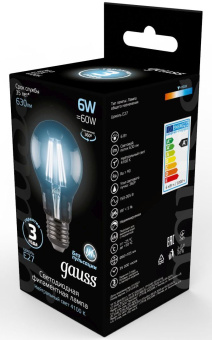 Лампа филам. Gauss Filament A60 6Вт цок.:E27 груша 220B 4100K св.свеч.бел.нейт. (упак.:1шт) (102802206) - купить недорого с доставкой в интернет-магазине
