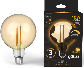 Лампа светодиодная Gauss Filament 158802010-D 10Вт цок.:E27 шар 220B св.свеч.бел.теп. (упак.:1шт) - купить недорого с доставкой в интернет-магазине