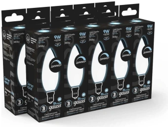 Лампа светодиодная Gauss Filament 103201209-D 9Вт цок.:E14 свеча 220B св.свеч.бел.нейт. (упак.:10шт) - купить недорого с доставкой в интернет-магазине