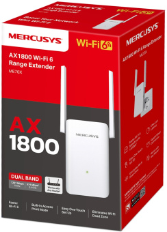 Повторитель беспроводного сигнала Mercusys ME70X AX1800 10/100/1000BASE-TX компл.:устройство/крепления/адаптер белый (упак.:1шт) - купить недорого с доставкой в интернет-магазине