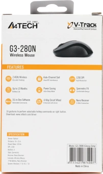 Мышь A4Tech G3-280N серый оптическая 1200dpi беспров. USB для ноутбука 3but - купить недорого с доставкой в интернет-магазине