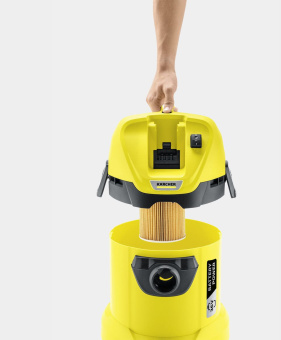 Строительный пылесос Karcher WD 3 Battery Set *EU-II 300Вт (уборка: сухая/влажная/выдув/сбор воды) желтый - купить недорого с доставкой в интернет-магазине