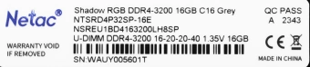 Память DDR4 16GB 3200MHz Netac NTSRD4P32SP-16E Shadow RGB RTL Gaming PC4-25600 CL16 DIMM 288-pin 1.35В single rank с радиатором Ret - купить недорого с доставкой в интернет-магазине