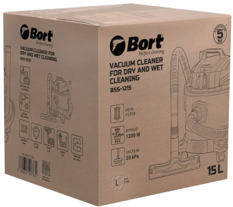 Строительный пылесос Bort BSS-1215 1200Вт (уборка: сухая/влажная) синий - купить недорого с доставкой в интернет-магазине