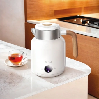 Чайник электрический Kitfort КТ-6724 1.5л. 2200Вт белый/дерево корпус: нерж.сталь/пластик - купить недорого с доставкой в интернет-магазине