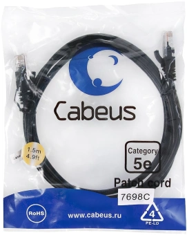 Патч-корд Cabeus PC-UTP-RJ45-CAT.5E-1.5M-BK U/UTP RJ-45 вил.-вилка RJ-45 кат.5E 1.5м черный ПВХ - купить недорого с доставкой в интернет-магазине