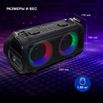 Колонка порт. Hyundai H-PS1030 черный/черный 40W 2.0 BT 10м 3600mAh - купить недорого с доставкой в интернет-магазине