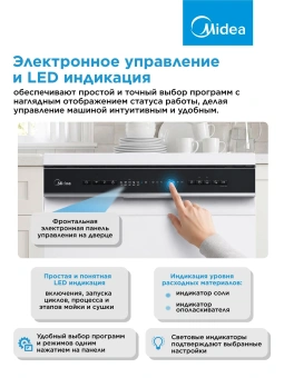 Посудомоечная машина Midea MFD60S150Wi белый (полноразмерная) - купить недорого с доставкой в интернет-магазине
