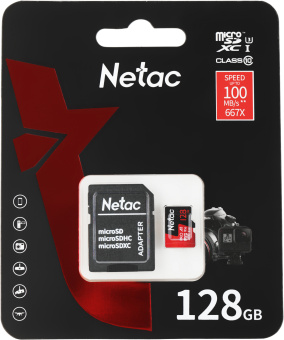 Флеш карта microSDXC 128GB Netac NT02P500PRO-128G-R P500 Extreme Pro + adapter - купить недорого с доставкой в интернет-магазине