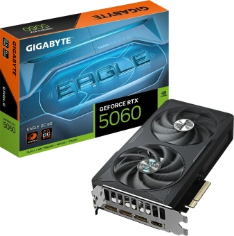 Видеокарта Gigabyte PCI-E 5.0 GV-N5060EAGLE OC-8GD 1.0 NVIDIA GeForce RTX 5060 8Gb 128bit GDDR7 2550/28000 HDMIx1 DPx3 HDCP Ret - цена, купить или заказать с доставкой в интернет-магазине Видеокарта Gigabyte PCI-E 5.0 GV-N5060EAGLE OC-8GD 1.0 NVIDIA GeForce RTX 5060 8Gb 128bit GDDR7 2550/28000 HDMIx1 DPx3 HDCP Ret - купить недорого с доставкой в интернет-магазине