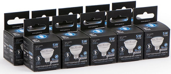 Лампа светодиодная Gauss Black 5Вт цок.:GU5.3 рефлек. 220B 4100K св.свеч.бел.нейт. MR16 (упак.:10шт) (101505205) - купить недорого с доставкой в интернет-магазине