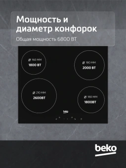 Варочная поверхность Beko HIC64401 черный - купить недорого с доставкой в интернет-магазине