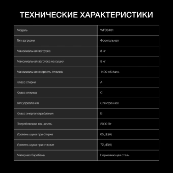 Стиральная машина Hyundai WFD8401 класс: B загр.фронтальная макс.:8кг (с сушкой) темно-серый инвертор - купить недорого с доставкой в интернет-магазине
