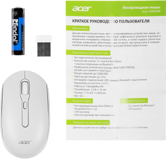 Мышь Acer OMR308 белый оптическая (1600dpi) беспроводная USB (4but) - купить недорого с доставкой в интернет-магазине