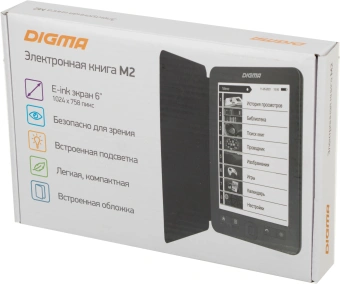 Электронная книга Digma M2 6" E-ink HD Pearl 758x1024 600MHz 128Mb/4Gb/SD/microSDHC/подсветка дисплея темно-серый (в компл.:обложка) - купить недорого с доставкой в интернет-магазине