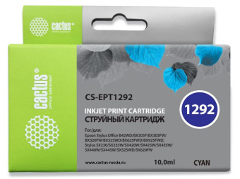 Картридж струйный Cactus CS-EPT1292 T1292 голубой (10мл) для Epson B42/BX305/BX305F/BX320/BX525/BX625/SX420/SX425/SX525/SX621 с чипом - купить недорого с доставкой в интернет-магазине