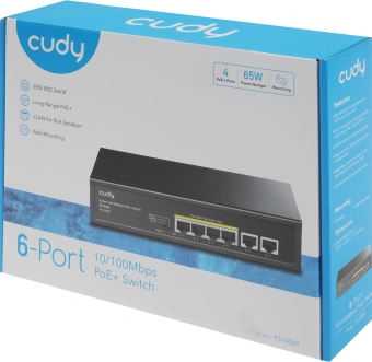 Коммутатор Cudy FS1006P (L2) 6x100Мбит/с 4PoE+ 60W неуправляемый - купить недорого с доставкой в интернет-магазине
