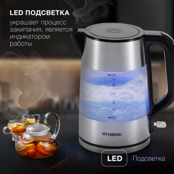 Чайник электрический Hyundai HYK-P4026 1.9л. 2200Вт черный корпус: пластик - купить недорого с доставкой в интернет-магазине