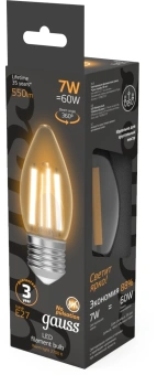 Лампа филам. Gauss Filament 7Вт цок.:E27 свеча св.свеч.бел.теп. (упак.:1шт) (103802107) - купить недорого с доставкой в интернет-магазине