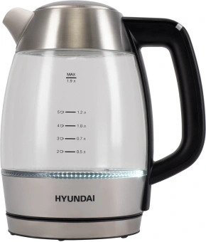 Чайник электрический Hyundai HYK-G9408 1.9л. 2200Вт черный/серебристый корпус: стекло - купить недорого с доставкой в интернет-магазине
