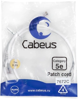 Патч-корд Cabeus PC-UTP-RJ45-CAT.5E-1M-WH-LSZH U/UTP RJ-45 вил.-вилка RJ-45 кат.5E 1м белый LSZH - купить недорого с доставкой в интернет-магазине