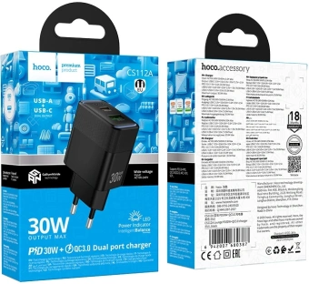 Сетевое зар./устр. Hoco CS112A Lounge PD30W+QC3.0 30W (PD+QC) черный (80387) - купить недорого с доставкой в интернет-магазине