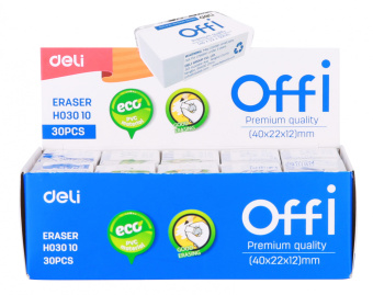 Ластик Deli EH03010 Offi 40x22x12мм ПВХ белый индивидуальная картонная упаковка - купить недорого с доставкой в интернет-магазине